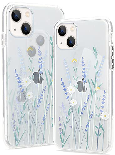 Clear Phone Case Compatible with iPhone 14 Soft Silicone Shockproof Transparent TPU Protective Daisy Floral Lavenders Patterns Design Case Girls&Women Cute Cover