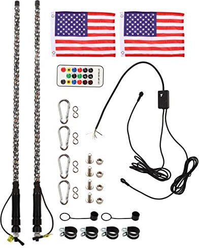 Fouet LED, 2 Pcs LED Fouet Lumières 20 Couleurs Étanche Off Roaded Flagpole RGB Light avec Télécommande Drapeau