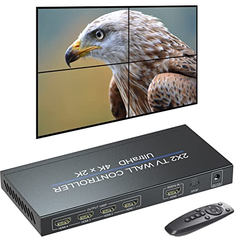 2x2 Video Wand Controller, 4k/60HZ Eingang 1080P Ausgang HDMI Video Wand Prozessor, 2x1 3x1 4x1 1x2 1x3 1x4 Multiple Screen Splicing Modi mit 180° Bildschirm Drehung