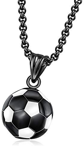 HMOOY Fußball Halskette, Edelstahl 3D Fußball Charm Halskette Personalisiert Fußball Anhänger mit Kette Sport Schmuck für Damen Herren Mädchen Jungen