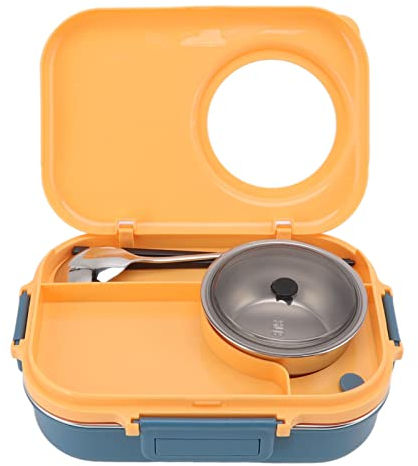 Lunchbox, 1100 Ml, Doppellagiges 3-Gitter-Design, Thermo-Lunchbox aus Edelstahl 304 mit Essstäbchen, Löffel, Suppenschüssel, Lebensmittelbehälter für Kinder, Studenten,(Blau