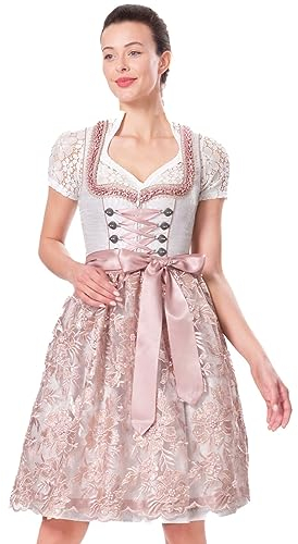 Dirndlwelle Dirndl Kostüm,Dirndlkleider Damen Dirndl Rosa Grau Lang Schürze Einzeln Oktoberfest Damen Outfit 2tlg. für Eine Hochzeit Gemusterte Gr.38