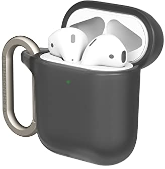 RHINOSHIELD AirPods Case mit Karabiner kompatibel mit Apple [AirPods Series 2/1] | Fallschutz in Militärqualität, Kratzfest, kabelloses Aufladen - [Klassik Schwarz, Standard Set]