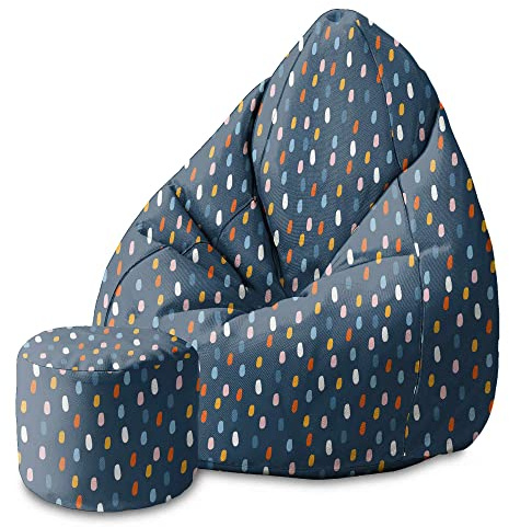 DreamRoots Sitzsack Erwachsene 80x80x120, Colorful Rain | Bean Bag mit Lehne, Hocker & Bezug, 80x80x120 & 70x70x105 cm, Sitzkissen Boden, Bubibag, geometrische Designs
