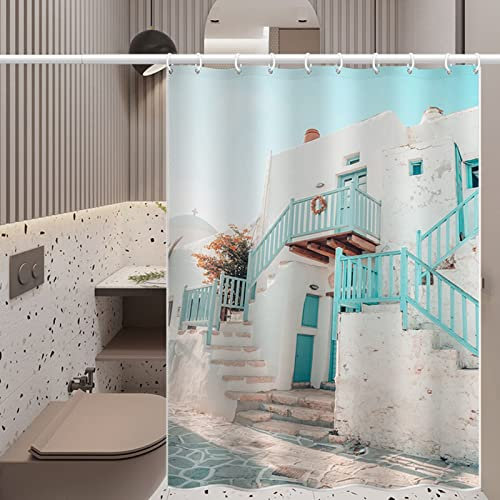 Musihy Duschrollo 200 cm Breit, Duschrollo für Badewanne Weiß Gebäude Shower Curtains Extra Wide