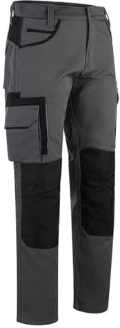 WrightFits Olympian Pro Pantalon de travail pour homme – Pantalon cargo de sécurité robuste – Poches cargo et genouillères triple couture – Vêtement de travail durable noir et gris (76,2 cm à 106,7