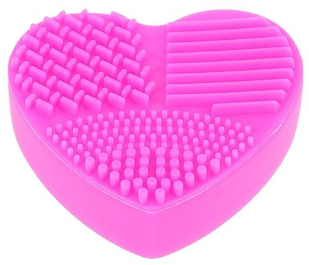 FRCOLOR Silicone Brush Cleaner Mat Heart Shaped Scrubbing Pad for Makeup Brushes Handheld Cleaning Tool for Eyes and Face Easy to Use Rose Red