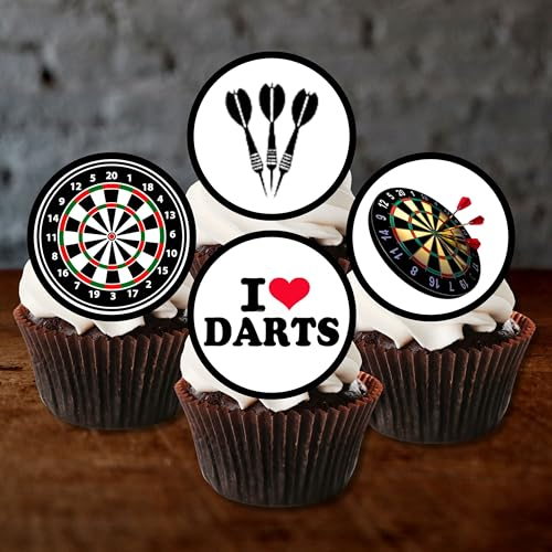 PRECUT Darts Cupcake Toppers, Dart Theme Cake Decorations, Edible Dartboard Birthday Party Decoration 12 x 2 Inch 5cm (12)