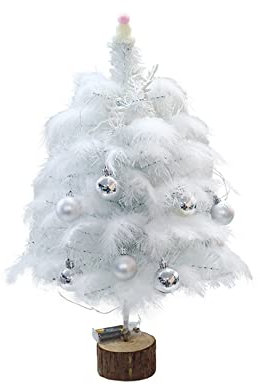 Derefine Desktop-Weihnachten mit Glitzerspitzen, Weißer Federbaum-Feder-Set, DIY-Weihnachtsbaum.(45CM)