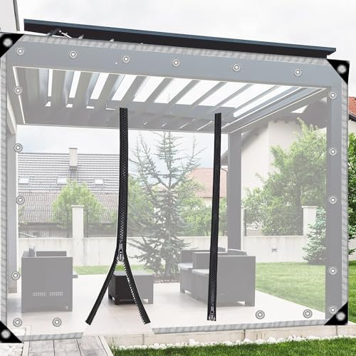PVC Tarpaulin with Zipper, Waterproof Thicken Double PVC Clear Plastic Tarp with Zipper Door, Soft Glass Transparent Tarpaulin Home Garden Outdoor Use (Size : H2.5xW7m/H8.2xW22.9ft)
