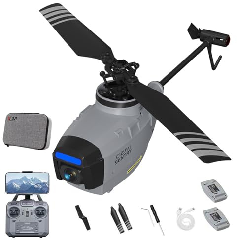 C127AI Scout RC Hubschrauber Mit 1080P Kamera, 4CH AI Intelligente Fernbedienung Hubschrauber Mit 6-Achsen-Gyro Eine Taste Start/Landung Optical Flow Positionierung Für Urlaub Geschenke (8*21CM)