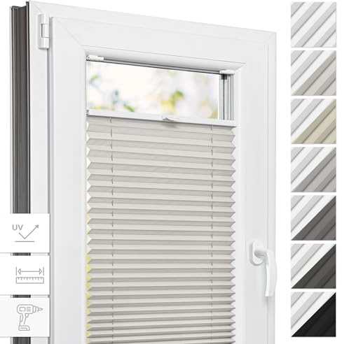 Estika Thermo-Plissee mit Bohren - 55 cm x 200 cm - Farbe: Beige - Plissee Blickdicht, Fensterrollos für innen, Verdunkelungsplissee, Rollos für Fenster