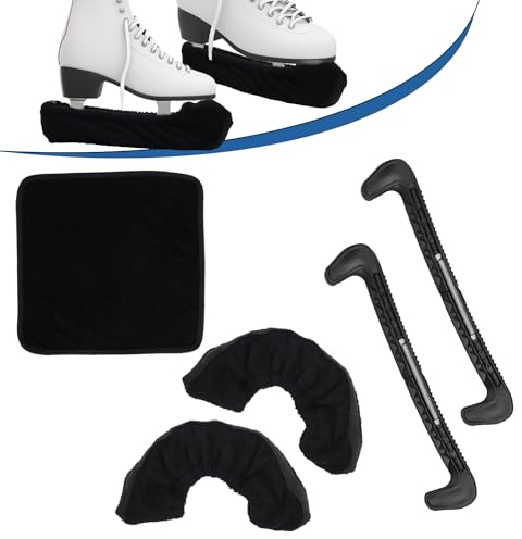 Protege Lame Patin à Glace & Trempeurs & Serviette Kit, Protecteur de Patins Durs et Couvre-Lames de Patins Souples Accessoires de Patins Artistiques Patins de Hockey pour Hommes Femmes (Noir)