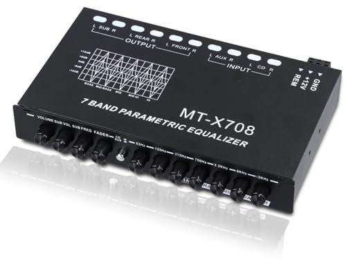 Lnrueg Equalizzatore audio per auto a 7 bande, equalizzatore grafico audio per auto, equalizzatore per auto con uscite anteriori e posteriori e subwoofer, amplificatore per auto regolabile a 7 bande,