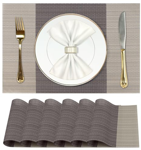 Manteles Individuales, RISVOWO Salvamanteles Individuales Antimanchas Juego de 6, Lavables Mantel Individual Plásticos, Resistentes al Calor Mantel Mesa Rectangular para Mesa, 30x45cm, Marrón