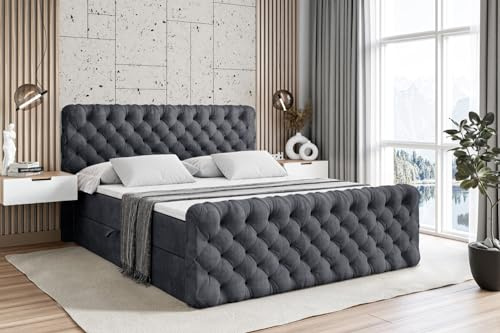 ALTDECOR Boxbett mit H3-Matratze Fußteil BOXI8-Z - 200x200 - Dunkelgrau | Lattenrost, Topper, Boxspringbett mit Bettkasten, Bett mit Stauraum, Doppelbett, Polsterbett