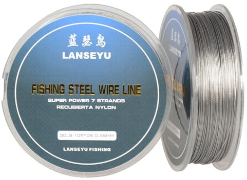 LANSEYU Fishing 100 Metres 0.45mm 20LB Fishing Steel Wire Lines Fishing Wire Nylon Coated 7 Strands Stainless Steel Leader Wire