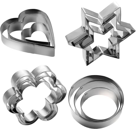 Ausstechformen Aus Metall 12 Stück Keksausstecher Set Mini-Ausstecher Aus Edelstahl Rund Sechszackiger Stern Blüten Herz Plätzchenformen Für Keks Plätzchen Ostern Weihnachtsbacken（3 Größen)