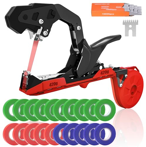 SWANSOFT Pflanzenbindemaschine, Bindezange für Pflanzen, 420g Pflanzenbinder Gerät für Tomate Weinbau Gurken Obst Gemüse, mit 20 Rollen Gemüseband +10000 Heftklammern SW-8108R