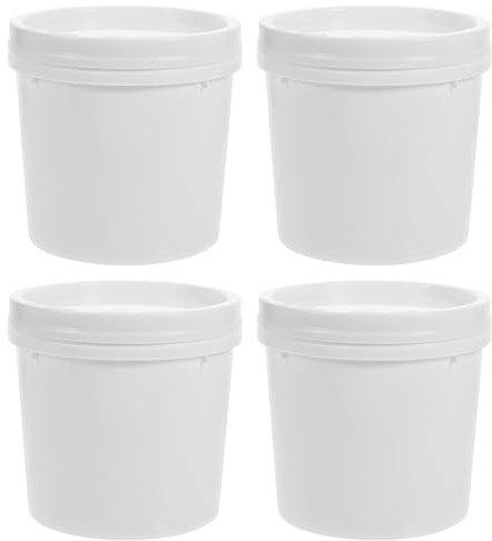 iplusmile 1L White Container with Screw Lid Empty Paint Bucket 4 Pieces Industrial Round Food Storage Container Multipurpose Water Bucket