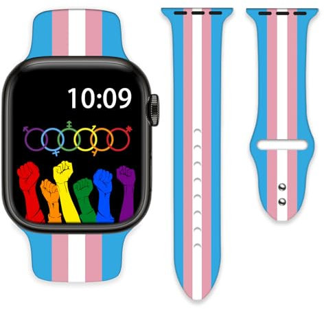 Lgbtq - Correa de reloj de silicona con bandera de orgullo transgénero compatible con Apple Watch de 38 mm, 40 mm, 41 mm, para niñas, mujeres y hombres, correa de silicona de repuesto para iWatch