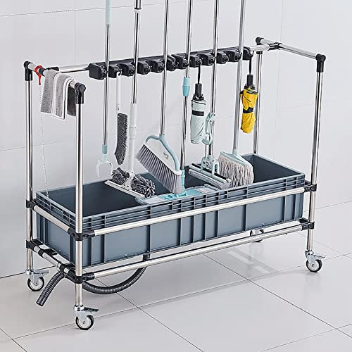 Movable Hand Trucks Cleaning Tool Tower Mop Holder Umbrella Stand,Broom and Mop Holder Put Wet Mops Movable Mop Rack,for Garden Garage Schools,Factories,Hotels,Property Companies Restaurant/1