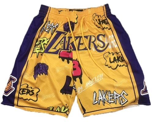 MCQOmcil Herren NBA Lakers Basketball Shorts hochelastische atmungsaktive Sporthose(1,L)