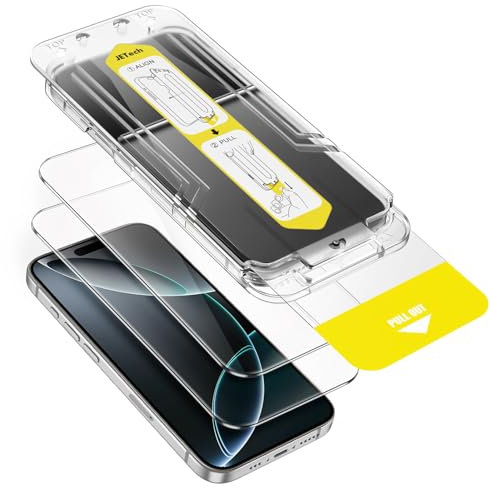 JETech Screen Protector for iPhone 16 Pro 6.3-Inch, 10-Second Super Easy Installation with One-Step Alignment Tray, Bubble-Free Tempered Glass Film, Case-Friendly, HD Clear, 2-Pack