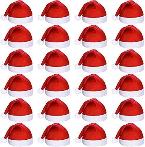Generisch 24pcs Non-Woven Cloth Santa Hat Red Christmas Caps for Adults and Children Christmas