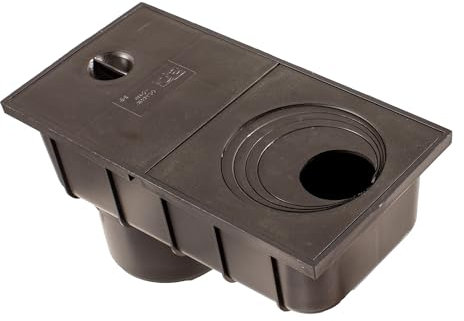ScarMaxx - Scarico per grondaia - Scarico per pluviale - Canalina per Acqua piovana DN 110 - Scarico a Pavimento Compatibile con grondaie da 50-110 mm - Plastica, Nero - 29,8x15,2x16cm