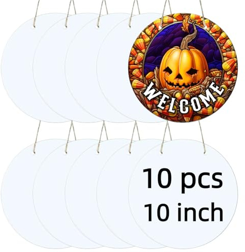 10 Inch Metal Sublimation Ornament Blanks, Unfinished Round Aluminum Sign Blank, Sublimation Door Hanger Blanks, DIY Decorative Door Hanger, Sublimation Metal Sign Blanks for Yard, Garden (10 pcs)