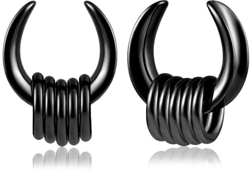 DOEARKO Ohr Flesh Tunnel 1 Paare Tunnel Plugs Ohr Piercing Plug mit Anhänger Double Flared Piercing Schmuck Edelstahl Ohr Expander Ohrplugs für Frauen und Männer（10mm,Schwarz）