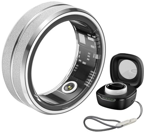 Smart Ring, nuovo anello fitness tracker 2024 con custodia di ricarica, impermeabile IP68, frequenza cardiaca, ossigeno nel sangue, rilevatore del sonno, per donne e uomini(Silver,17.4 mm)