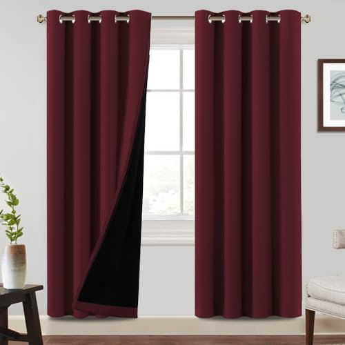 BellaHills 100% Thermovorhang Kälteschutz Gardinen H240xB140cm Blickdichte Vorhänge mit Ösen Gardinen Modern Blackout Curtain Living Room, Burgundisch