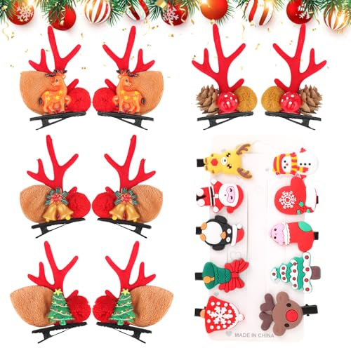 18 Stück Haarspangen Weihnachten, Geweih Haarspangen, Weihnachten Haarspange, Weihnachts Geweih-Haarklammern, Rentier Geweih Haarnadeln, Weihnachten Geschenke für Mädchen Frauen (B)