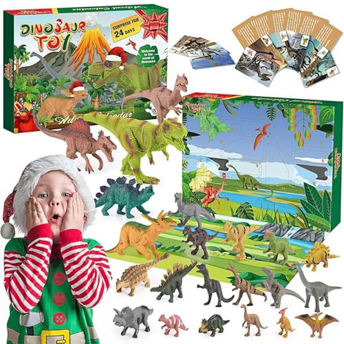 Dinosaurierspielzeug 24 Tage Dinosaurier -Adventskalender mit außergewöhnlichen Accessoires lebensechter Dinosaurier -Adventskalender 2024 für Kinder Dinosaurierliebhaber Weihnachtsgeschenke, Dinosau