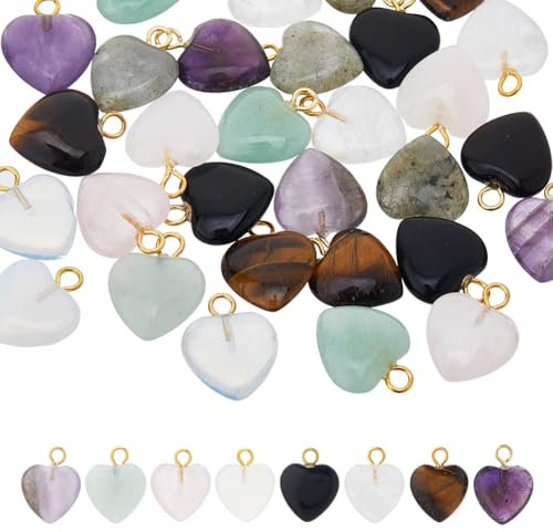 Hobbspring 32 Stück Herz Stein Anhänger 8 Farben Herz Gemischte Kristall Achat Stein Anhänger Gemischte Edelstein Herzanhänger Mit Messingschlaufen Für Die Herstellung von Schmuck Und DIY Basteln