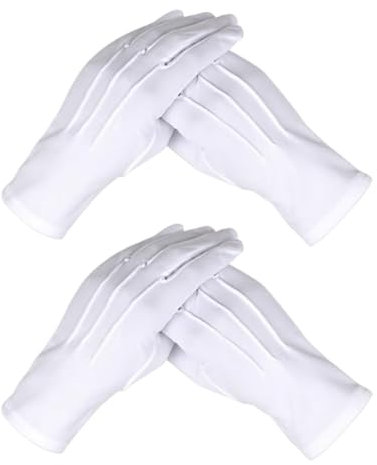 dinghaole 2 Paar Weiße Baumwollhandschuhe Herren, Uniform Handschuhe mit Druckknopf Weiße genähte Kostüm für Polizeibegleiter Parade Formelle Wache Hochzeit Smoking Driving