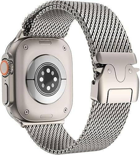 Original Titan Milanaise Armand Kompatibel mit Apple Watch Armand Ultra 2/Ultra, SE, Serie 10/9/8/7/6/5/4 49mm 46mm 45mm 44mm, Fallschirmschnalle Delstahl Metallband für iWatch ArmBand