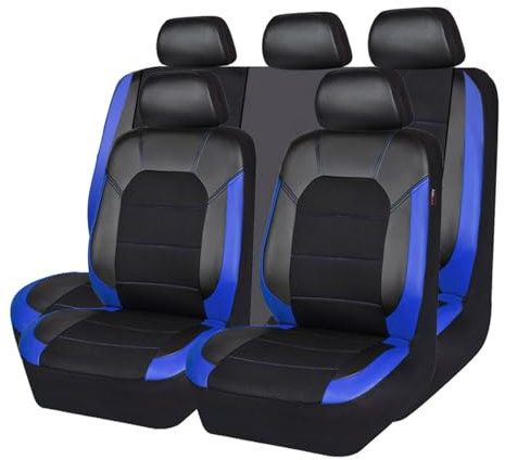 VAEVEN Leder Autositzbezüge für Peugeot 308 SW III Wagon Active Pack/Allure, Wasserdichter Sitzschoner, Auto Zubehör, C Black+Blue