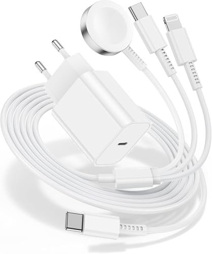 Ladekabel für Apple Watch und iPhone, 3 in 1 Kabel mit USB C Ladegerät für iWatch Original,Typ C Schnellladegerät Charger für iWatch SE/10/Ultra/9/8/7/6/5/4/3/iPhone 16 Pro Max/15 Plus/14/13/12