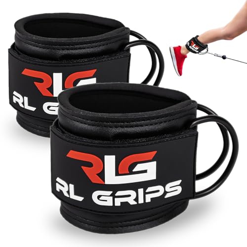 RL Grips - Knöchelriemen für Kabelzüge – 2er-Set, verstellbar und gepolstert – Knöchel- und Handgelenkriemen für Damen und Herren – Fitnesszubehör für Bein-, Gesäß- und Oberkörpertraining