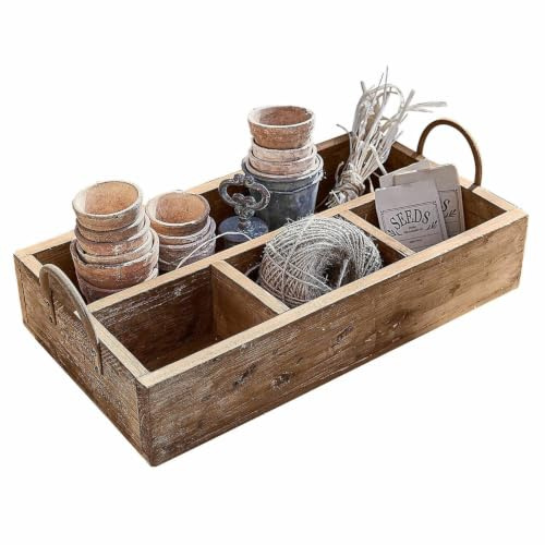 Loberon Tablett Jixel, braun | Praktische Fächeraufteilung, Rustikale Holzmaserung, mit Seitlichen Eisengriffen, Ordnungshelfer, Tischaccessoire, Tannenholz
