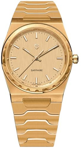 Pagani Design Herrenuhr Saphir Edelstahl Quarzuhr 100M wasserdicht 7MM ultradünne Herren-Kleideruhren (Gold)