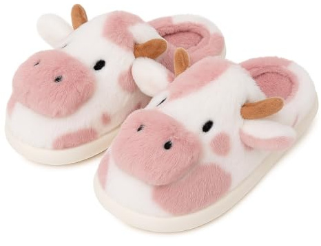 corimori Kuh Hausschuhe – Flauschige Pantoffeln im MuhKuh-Design – Lustige Plüsch Slipper - Gr. 34-44
