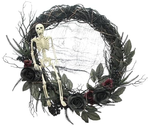 FRANK FLECHTWAREN LED-Kranz Light in the Dark, Kiefer, Polyester, Kunststoff, 55 LEDs, batteriebetrieben, An-/Aus-Schalter Maße: ca. Ø 50 cm, nur für den Innenbereich,tolle Halloween Deko