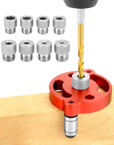 CYTGOUPER Holzbearbeitungs Bohrhilfe, Aluminiumlegierung Bohrlocher Mittenfinder, Bohrschablone mit 3/4/5/6/7/8/9/10 mm Bohrbuchsen für Zentrierbohren, Senkrechtbohren (Rot)