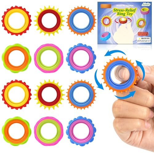 Ainiv 12 stycken fidgetringar, leksaker, fidgetleksaker för barn och vuxna, textur-stress-fingerleksaker för att lugna autism, för att fokusera sensorisk stimulering för klassrumskontoret