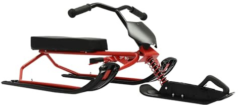 Trineo de esquí para niños a partir de 5 años | Trineo de nieve orientable con manillar ajustable y freno de seguridad | robusto marco de acero, hasta 80 kg, para diversión rápida (121 cm)
