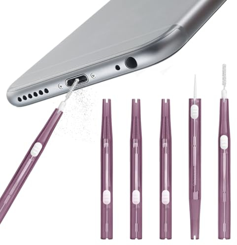 XYGK 5 Pcs Phone Port Cleaning Brushes,Bristles & Hook Double-Sided Cleaning Brush Tool,Anti-Clogging Dust Remover Tools for Speaker, Earphone Jack, Charging Port (Purple)
